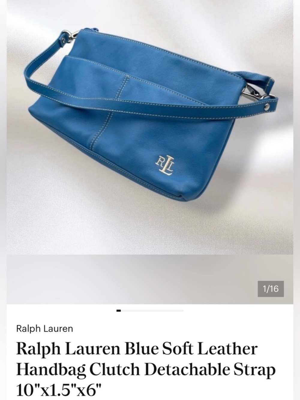 Ralph Lauren Blue Leather Wristlet Clutch with RL Monogram